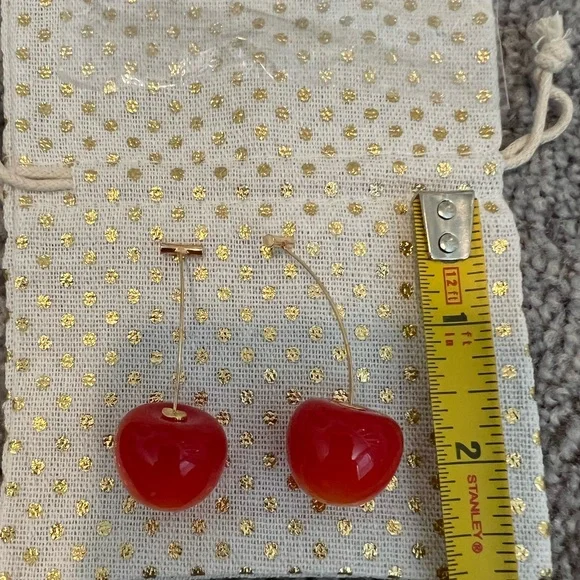 Anthropologie Cherry Red Drop Earrings gold - Picture 3 of 8